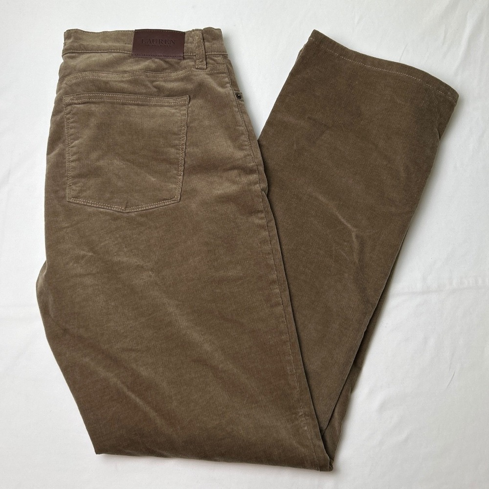 Lauren Ralph Lauren Women High Rise Classic Straight Corduroy Jean Size 14 Brown